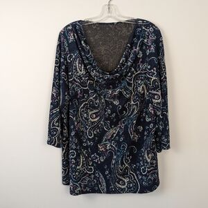 Plus Size 2XL Bohemian Paisley Print Cowl Neck Tunic Top